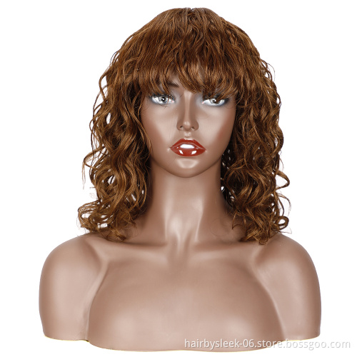 Rebecca Brown hair Wave Bob Wigs With Bangs Water Wave Human Hair Wig For Women Remy Brazilian Scalp Part Lace Wig Human Hair